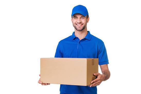 ALT courier holding a package, ready for delivery